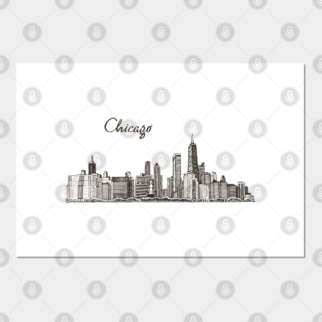 Engraving Chicago Skyline - Chicago - Posters and Art Prints | TeePublic